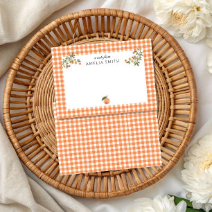 Personalised Peach theme Gingham Notecard