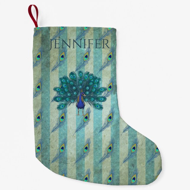 Personalised Peacock Christmas Stocking Vintage (Front)