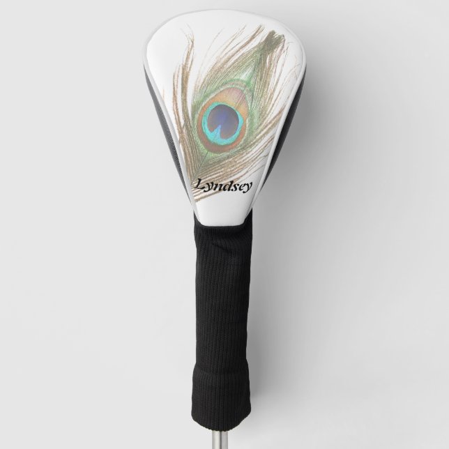 Personalised Peacock Feather Choose Background Golf Head Cover (Front)