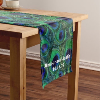 Personalised Peacock Feather Print Table Runner