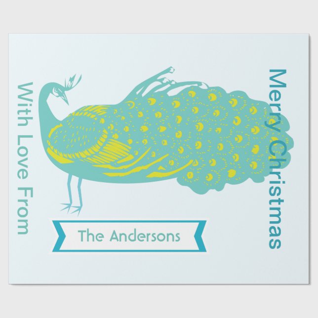 Personalised Peacock Holiday  Wrapping Paper (Flat)