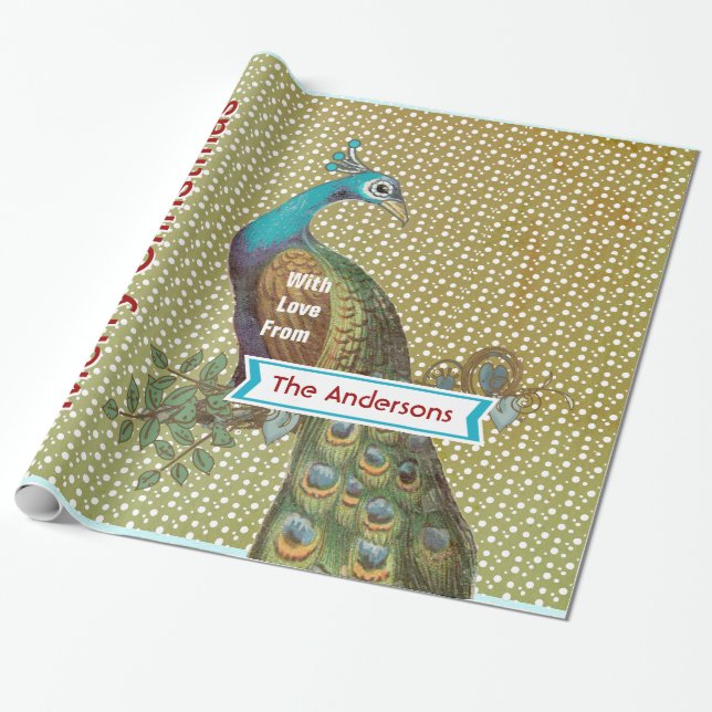 Personalised Peacock Holiday  Wrapping Paper (Unrolled)