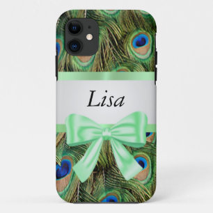 Personalised Peacock Pattern Green Bow Case-Mate iPhone Case