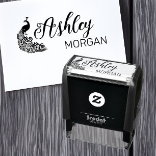 Personalised Peacock Silhouette Full Name Self-inking Stamp