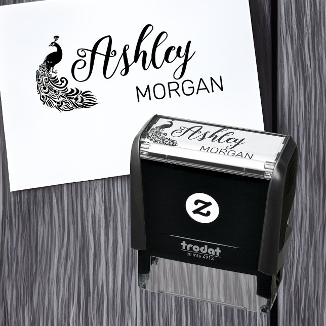 Personalised Peacock Silhouette Full Name Self-inking Stamp (Creator Uploaded)