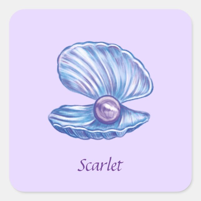 Personalised Pearl of the Ocean (Purple)  Square Sticker (Front)