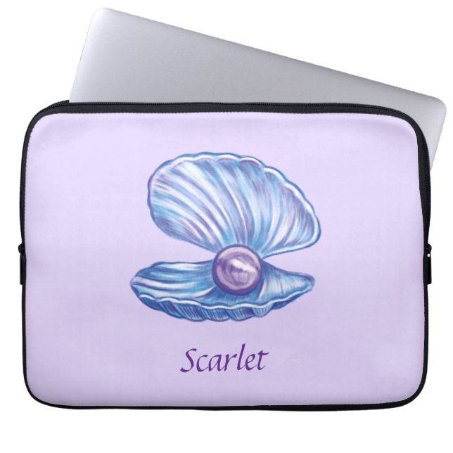 Personalised Pearl Seashell Purple Electronics Bag (Front)