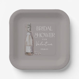 Personalised Pearls + Prosecco Bridal Shower Paper Plate