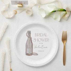 Personalised Pearls + Prosecco Bridal Shower Paper Plate