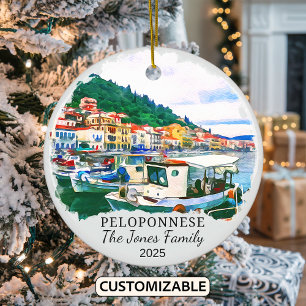 Personalised Peloponnese Ornament, Greece Ceramic Tree Decoration
