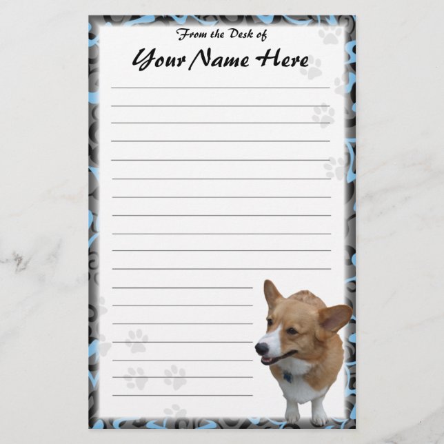 Personalised Pembroke Welsh Corgi Stationery (Front)
