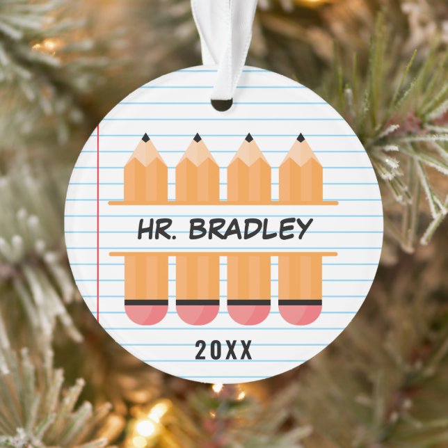 Personalised Pencil Appreciation Teacher Birthday Ornament (Tree)