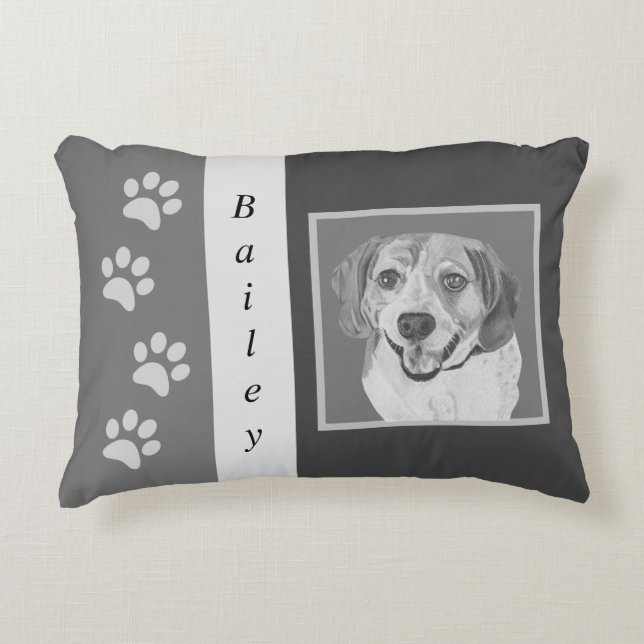 Personalised Pencil Art Beagle Dog Accent Pillow (Front)