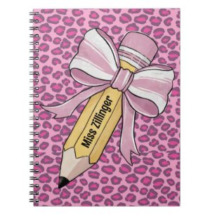 personalised Pencil with pink and white bow  Notebook