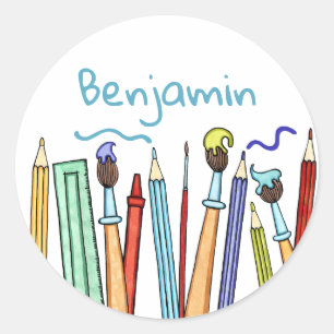Personalised Pencils and Paintbrushes Classic Round Sticker