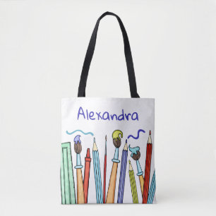 Personalised Pencils and Paintbrushes School Book Tote Bag