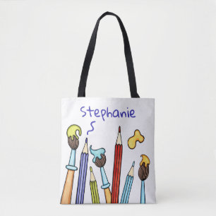 Personalised Pencils and Paintbrushes School Book Tote Bag