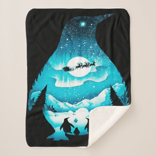Personalised Penguin |  Birthday card Sherpa Blanket (Front)
