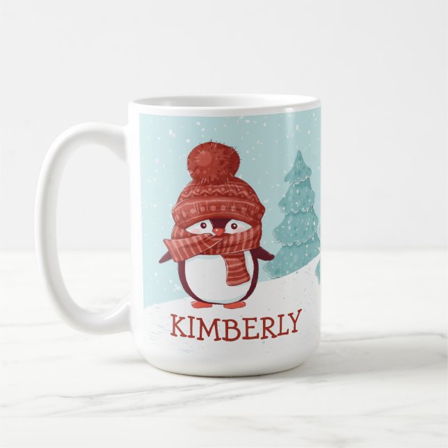 Personalised Penguin Christmas Coffee Mug (Left)