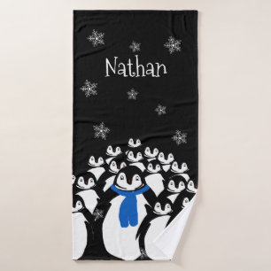 Personalised Penguin Family Bath Towel