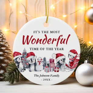 Personalised Penguin Family Christmas Ceramic Tree Decoration