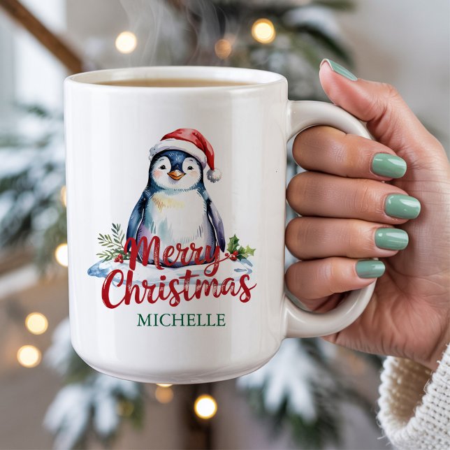 Personalised Penguin in Santa Hat Christmas        Coffee Mug (Creator Uploaded)