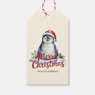 Personalised Penguin in Santa Hat Christmas        Gift Tags
