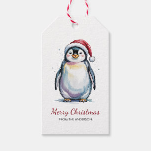 Personalised Penguin in Santa Hat Christmas Gift Tags