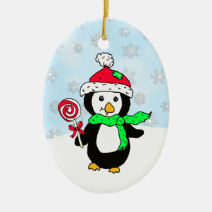 Personalised penguin Snowy Day Christmas Ceramic Tree Decoration