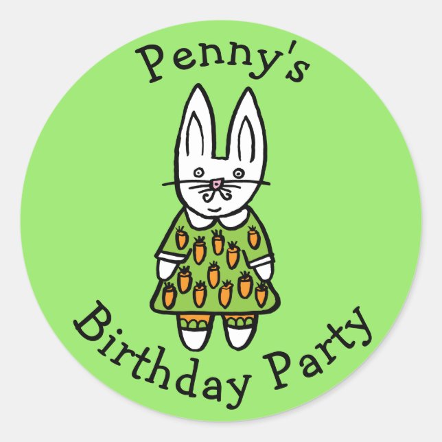Personalised Penny the Rabbit Birthday Party Classic Round Sticker (Front)