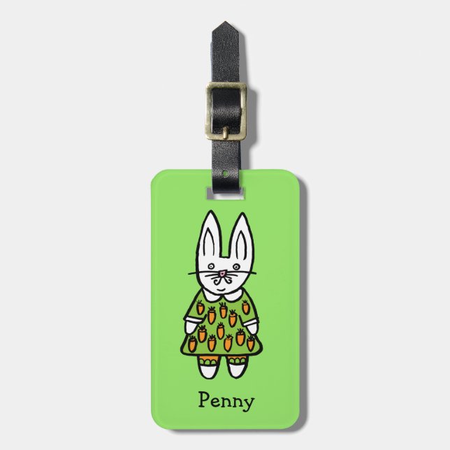 Personalised Penny the Rabbit Luggage Tag (Front Vertical)