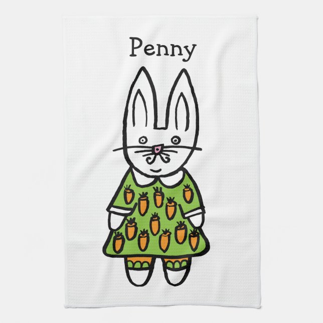 Personalised Penny the Rabbit Tea Towel (Vertical)