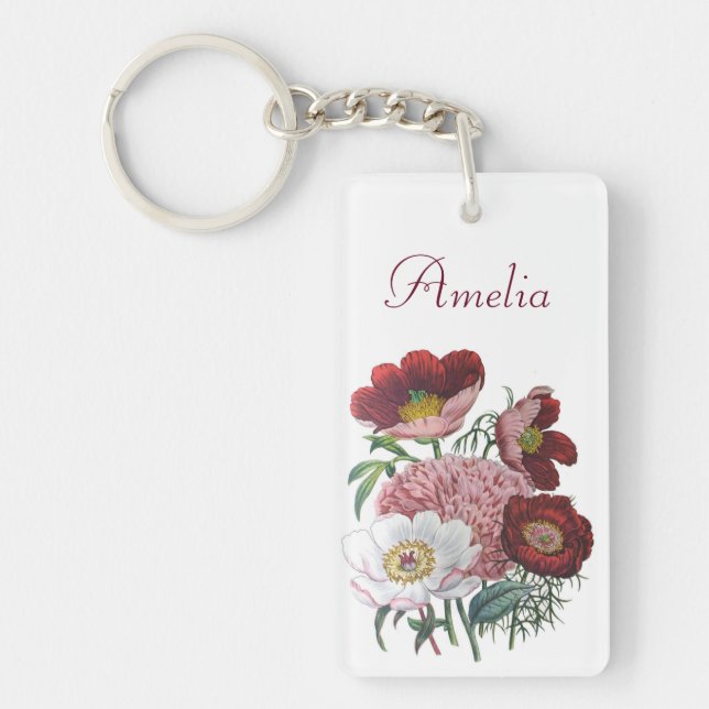 Personalised Peonies Key Ring (Front)
