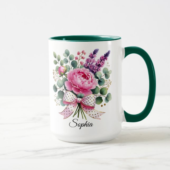 Personalised Peony Floral Name Mug Elegant Gift (Right)
