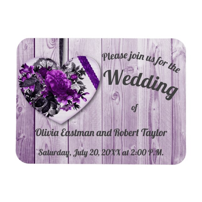 Personalised peony purple heart magnet (Horizontal)