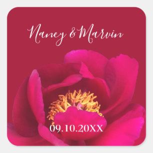 Personalised Peony Rose Ruby Red 40th Anniversary Square Sticker