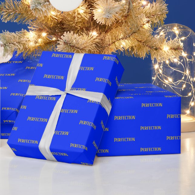 Personalised Perfection Elegant Blue Yellow Gold Wrapping Paper (Holidays)