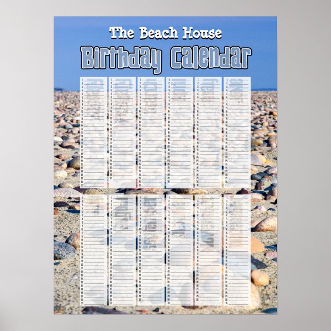 Personalised Perpetual Beach Birthday Calendar Poster (Front)