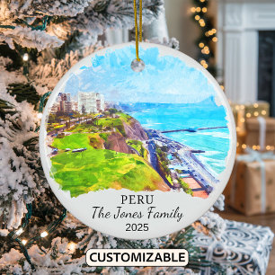 Personalised Peru Ornament, South America Ceramic Tree Decoration