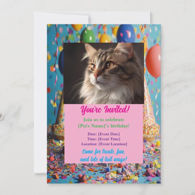 Personalised Pet Birthday Invitation Custom Photo (Front)
