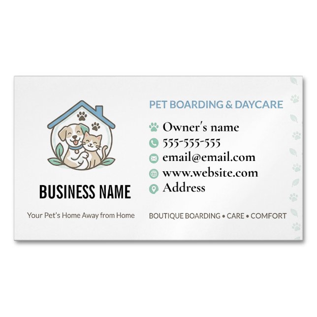 Personalised Pet Boarding QR Code Magnetic Business Card (Front)