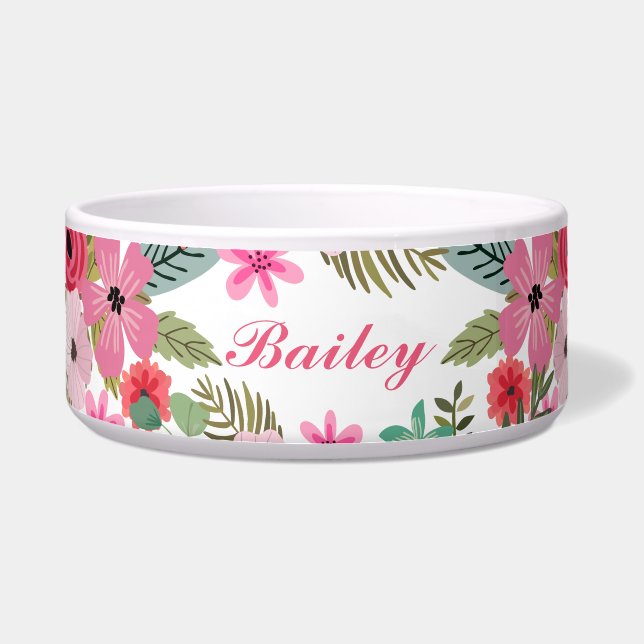 Personalised pet bowl Floral girly Add text (Front)