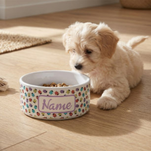 Personalised Pet Bowl with Colourful Ladybugs