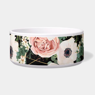 Personalised Pet Bowls Geometric Garden Rose Black