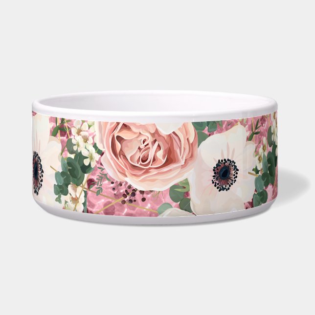 Personalised Pet Bowls Geometric Garden Rose Glitt (Front)