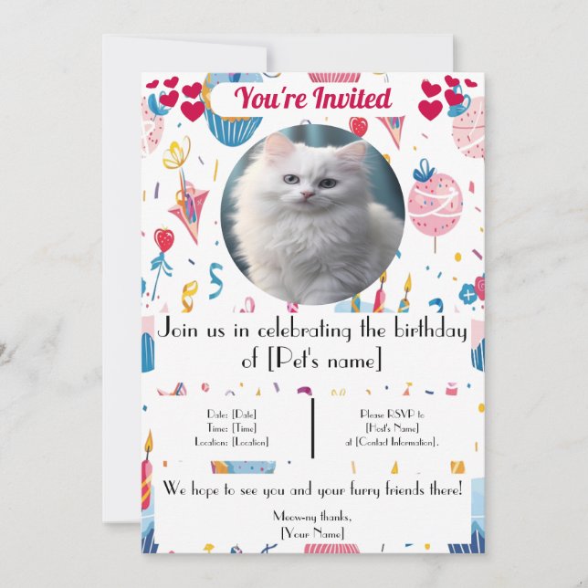 Personalised Pet Cat Birthday Invitation  (Front)