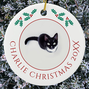 Personalised Pet Cat Christmas Photo Ceramic Tree Decoration