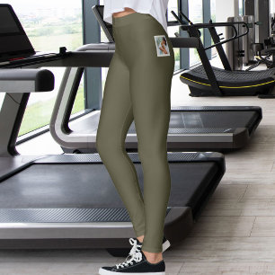 Personalised Pet Cat Lover Dark Olive Warm Neutral Leggings