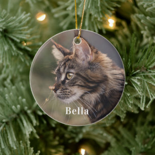 Personalised Pet Cat Photo Christmas Ceramic Tree Decoration