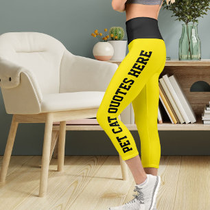 Personalised Pet Cat Quotes On Black Bright Yellow Capri Leggings